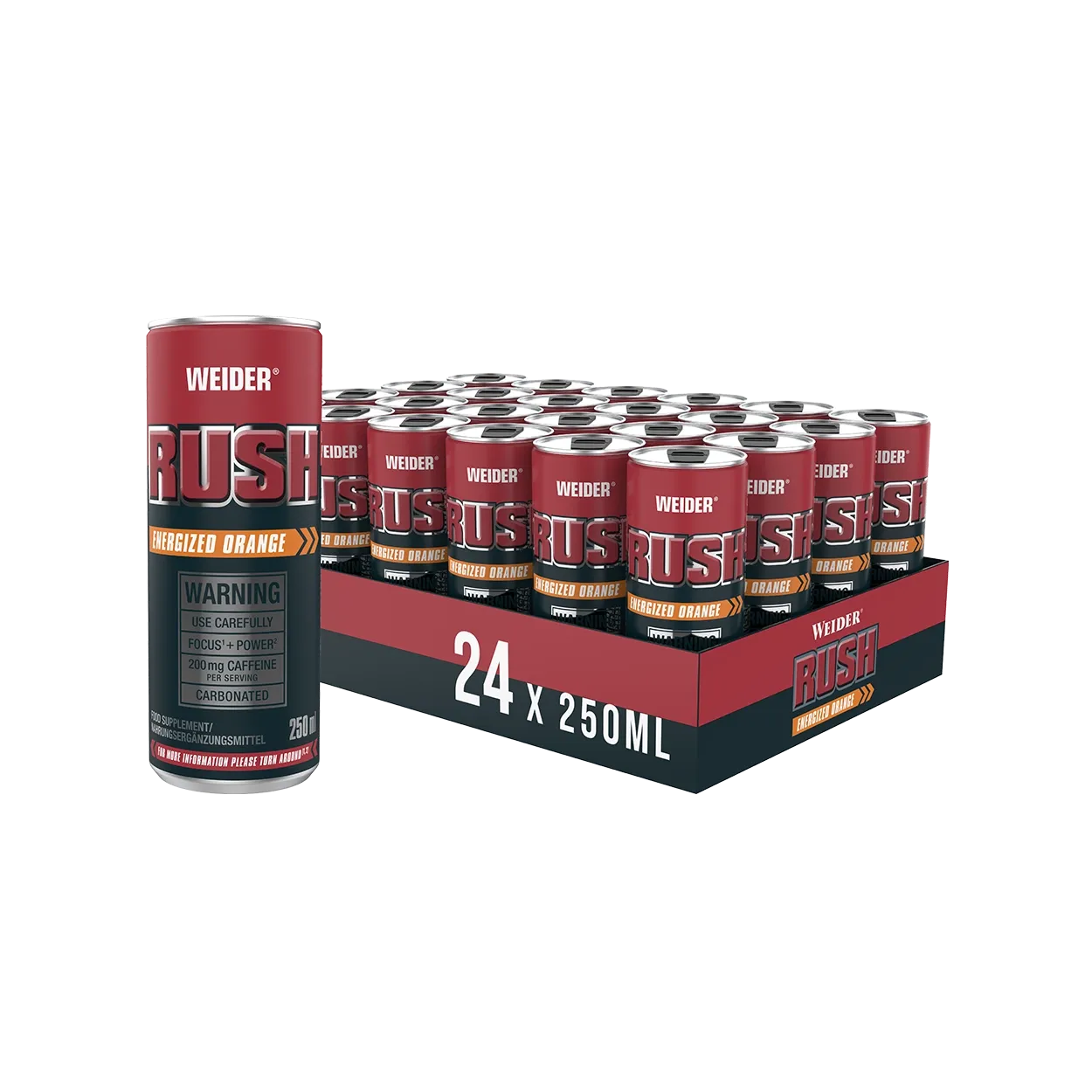 Weider Rush RTD booster pré-entraînement Orange, fruits rouges 250 ml