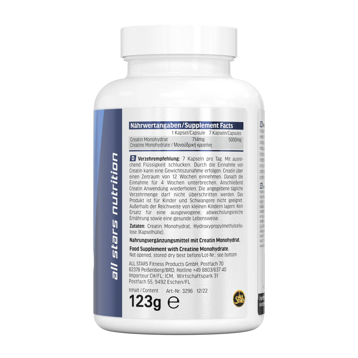 AllStars Creatin Caps capsules de créatine monohydrate 150 unités sans gélatine