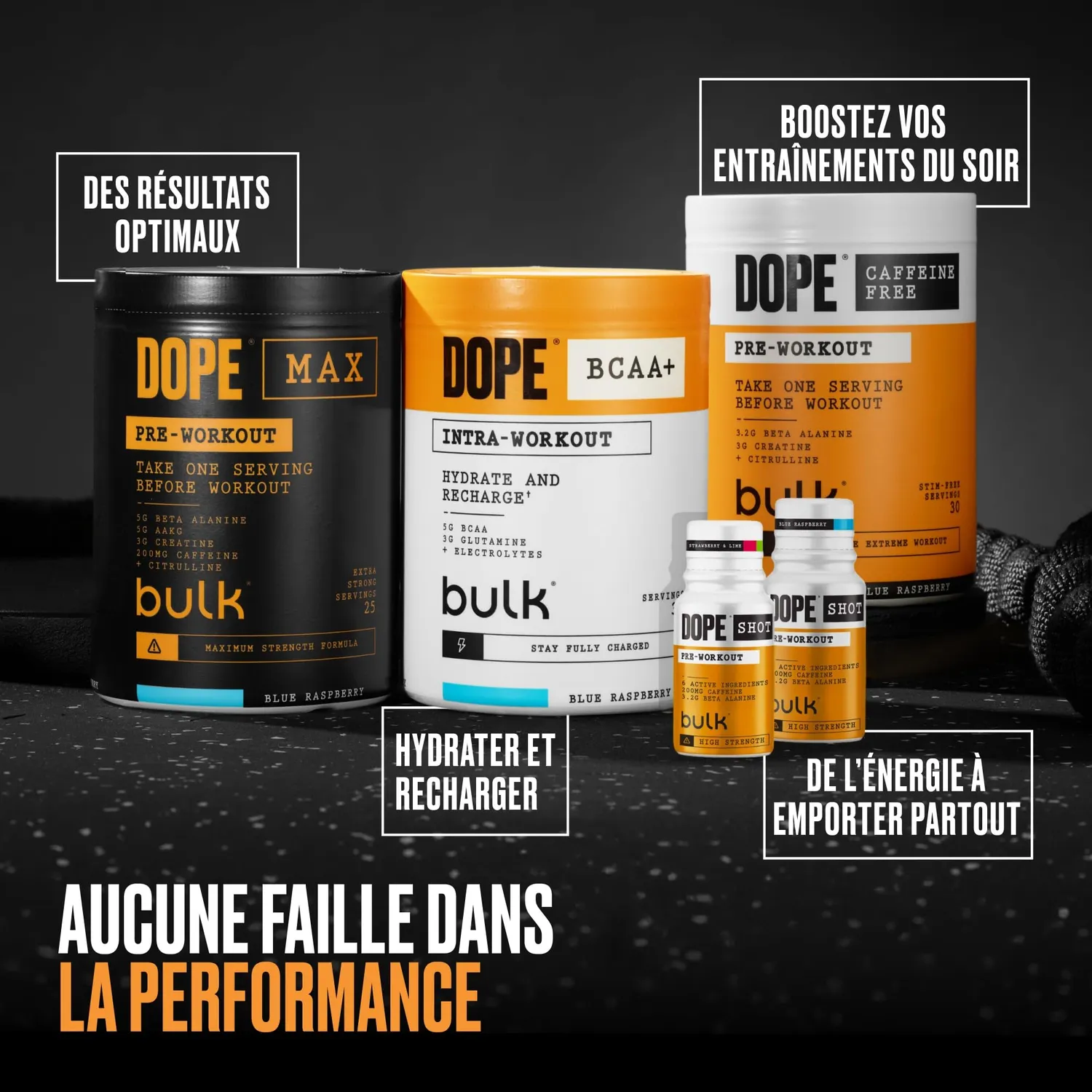 BULK Dope Pré-Workout poudre Framboise Bleu caféine créatine