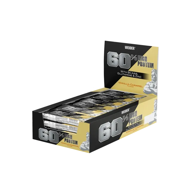 Weider 60% Protein Bar barre protéinée Vanilla-Caramel boîte de 24 riche en protéines