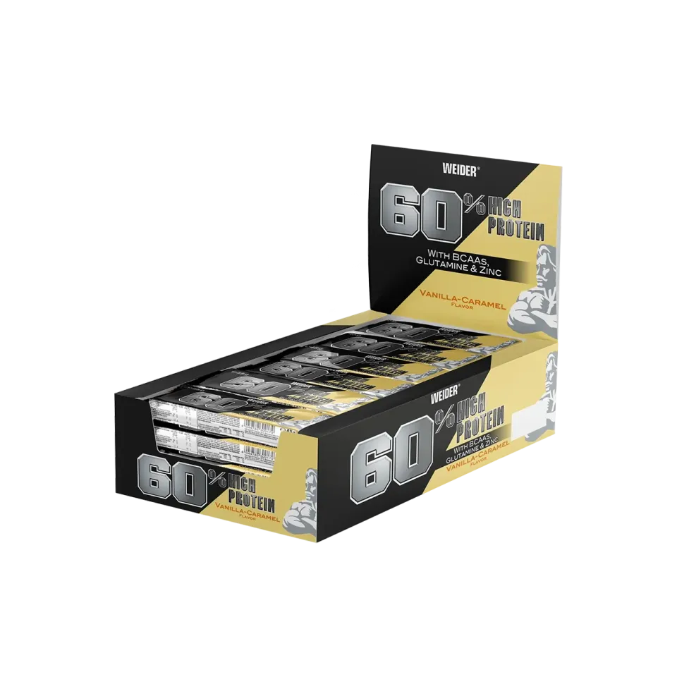 Weider 60% Protein Bar barre protéinée Vanilla-Caramel boîte de 24 riche en protéines