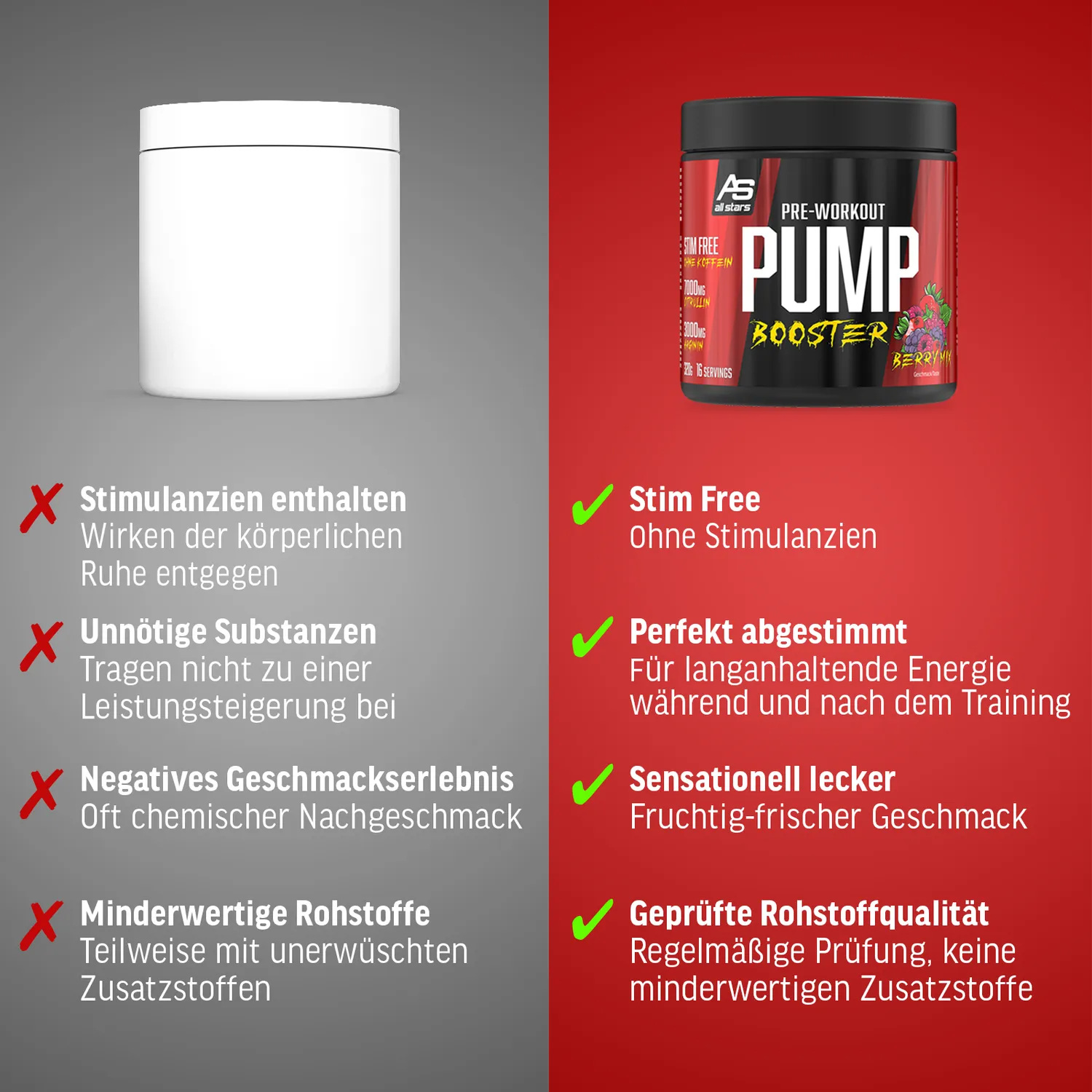 AllStars Pump Booster booster pré-entraînement Fruity Berry Mix 320 g sans caféine