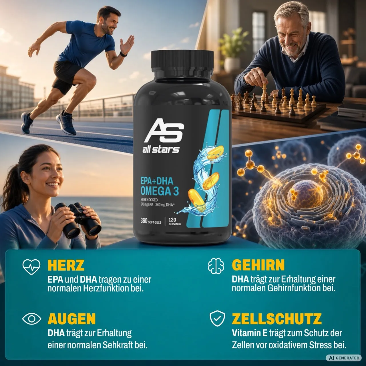 AllStars Omega 3 gélules huile de poisson 360 gélules