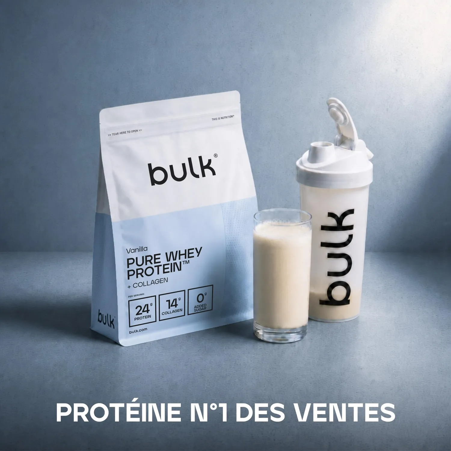 BULK Pure Whey Protein + Collagène poudre vanille 900 g 14 g collagène