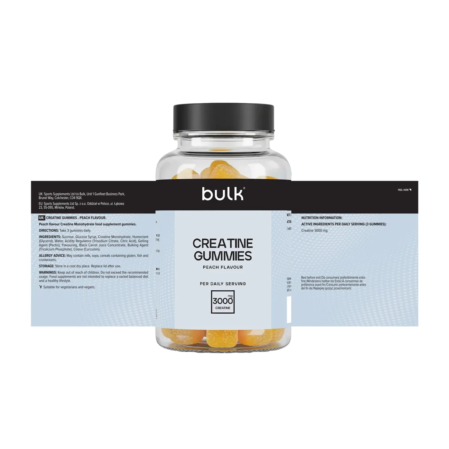 Bulk Gummies créatine pêche 60 gommes 1 g