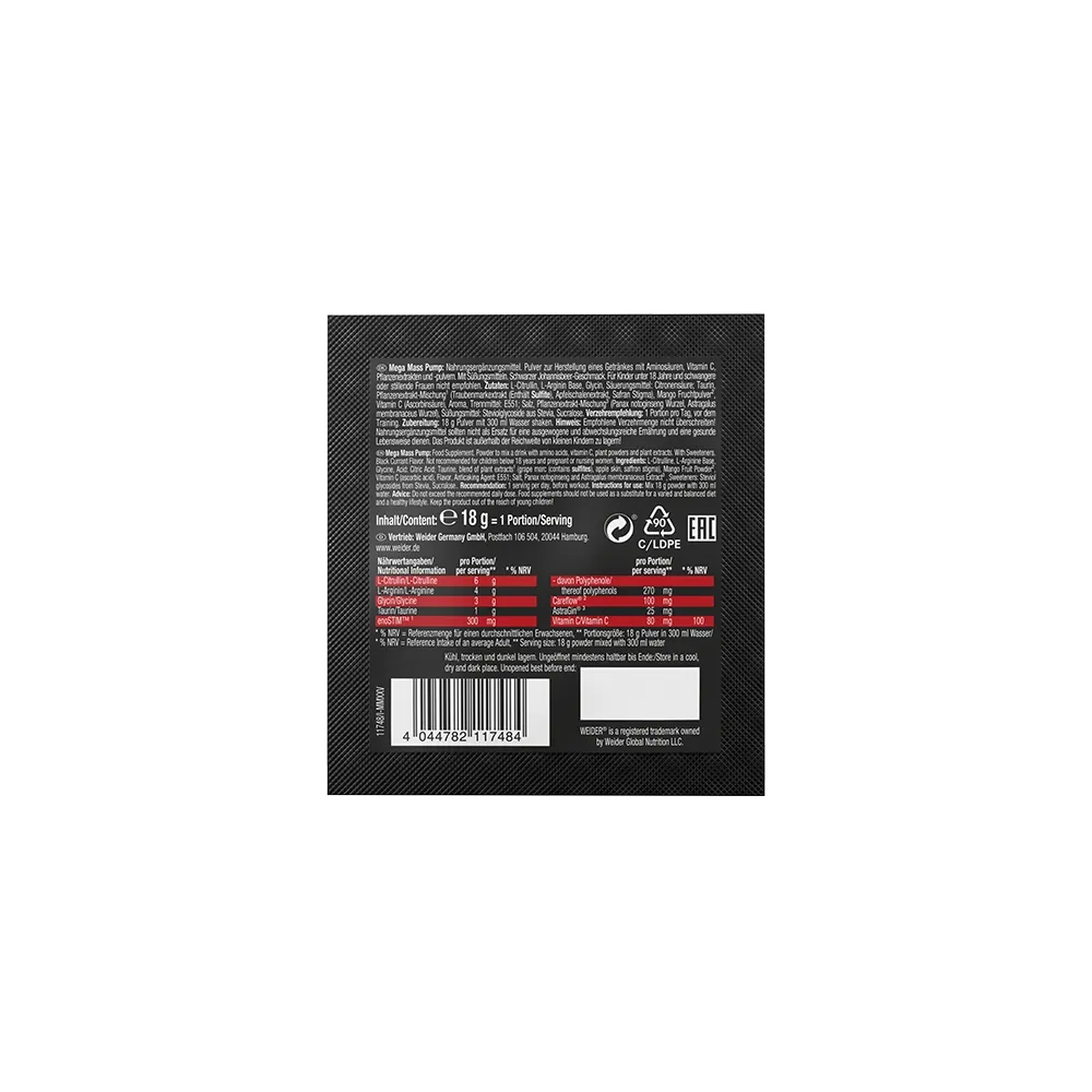 Weider Mega Mass Pump booster pré-entraînement Black Currant sachet