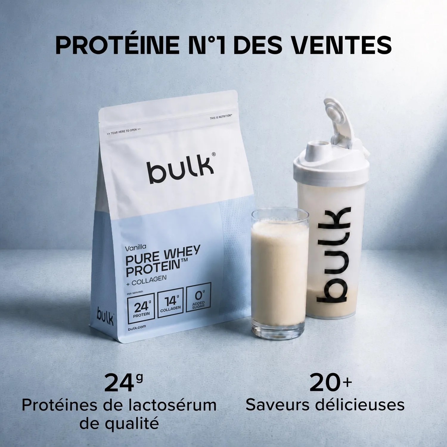 BULK Pure Whey Protein + Collagène poudre vanille 900 g 14 g collagène