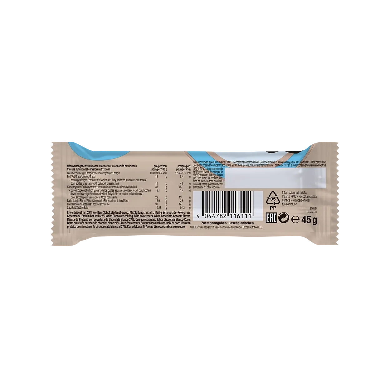 Weider Joe's Core Protein Bar barre protéinée White Chocolate Coconut