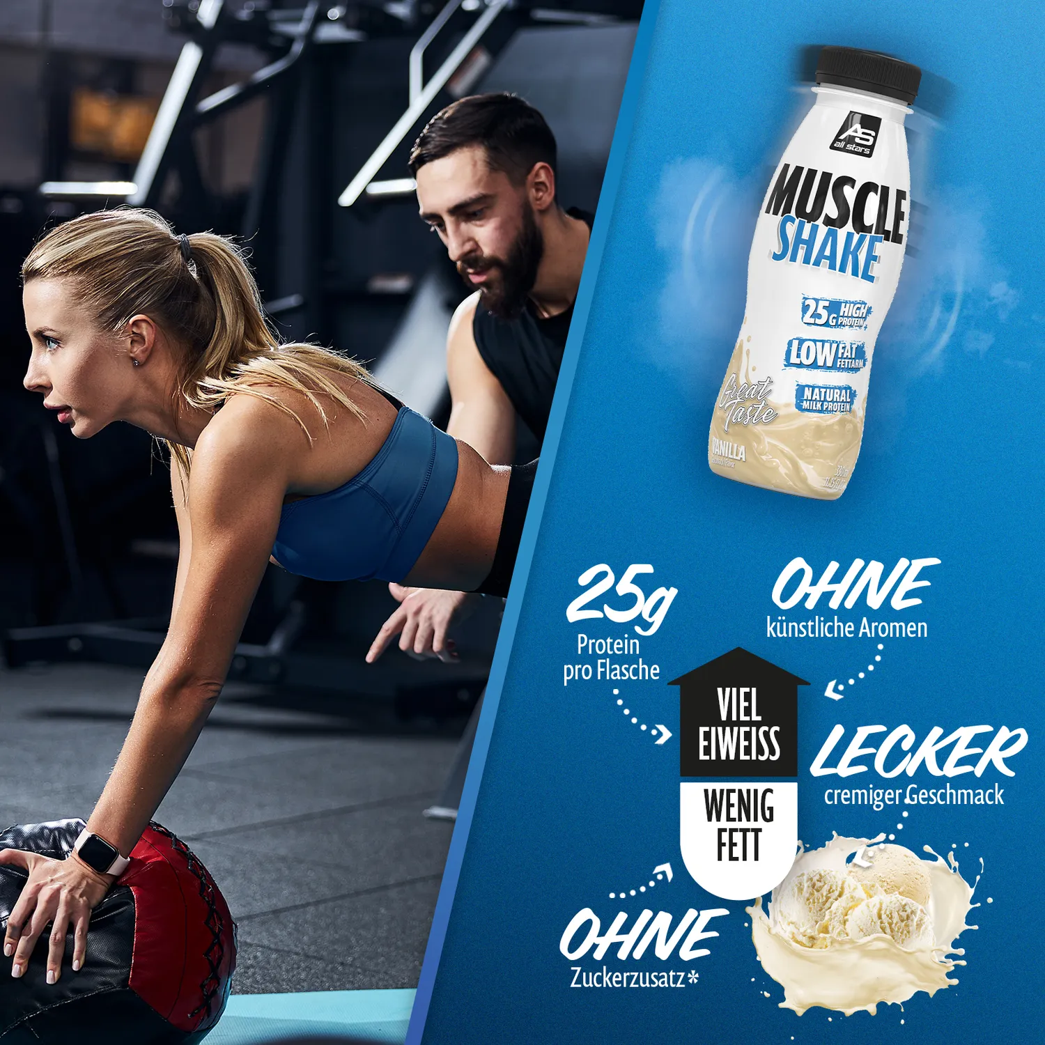 AllStars Muscle Shake boisson protéinée 330 ml Vanille, lot de 12