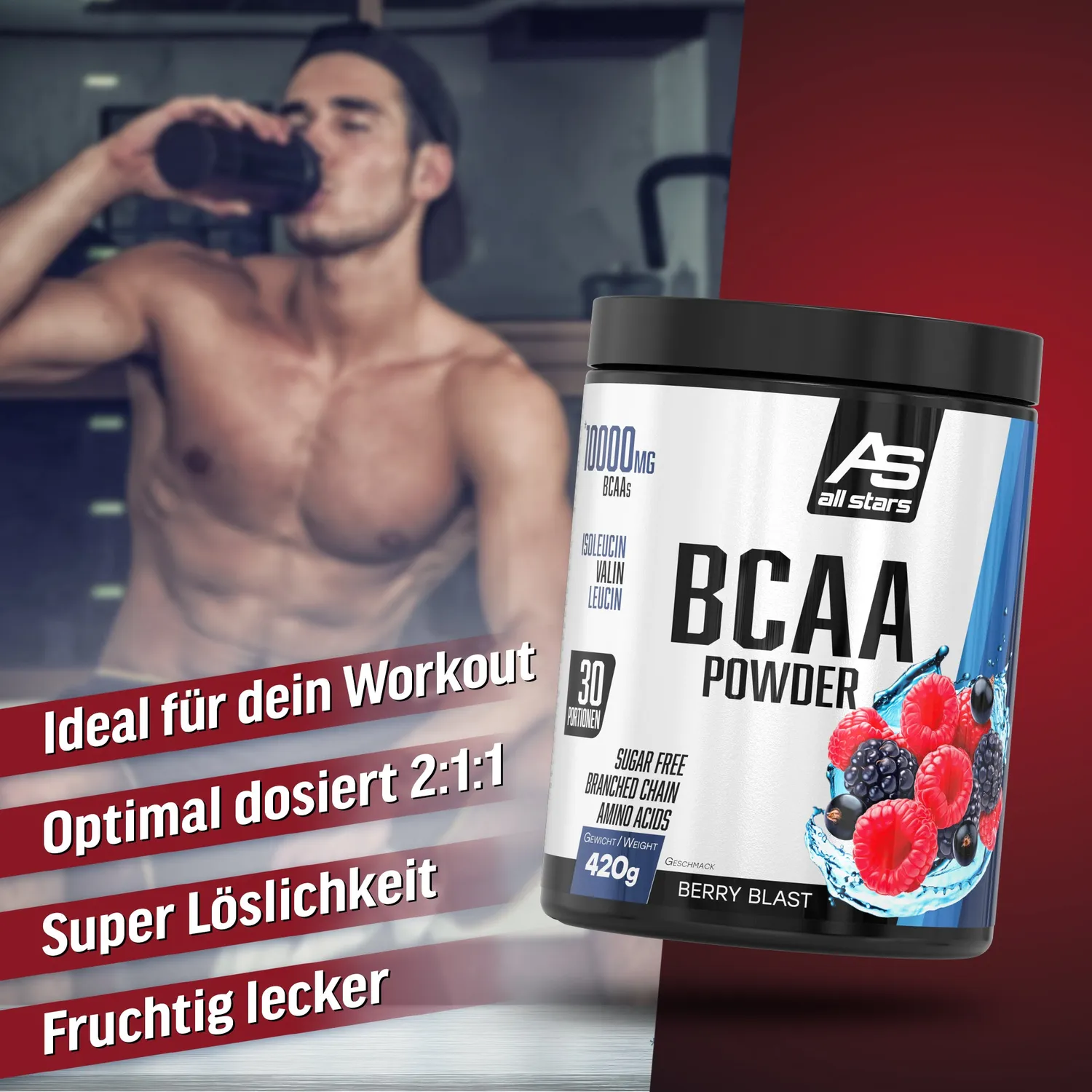 AllStars BCAA Powder poudre 420 g Berry Blast 10 g de BCAA