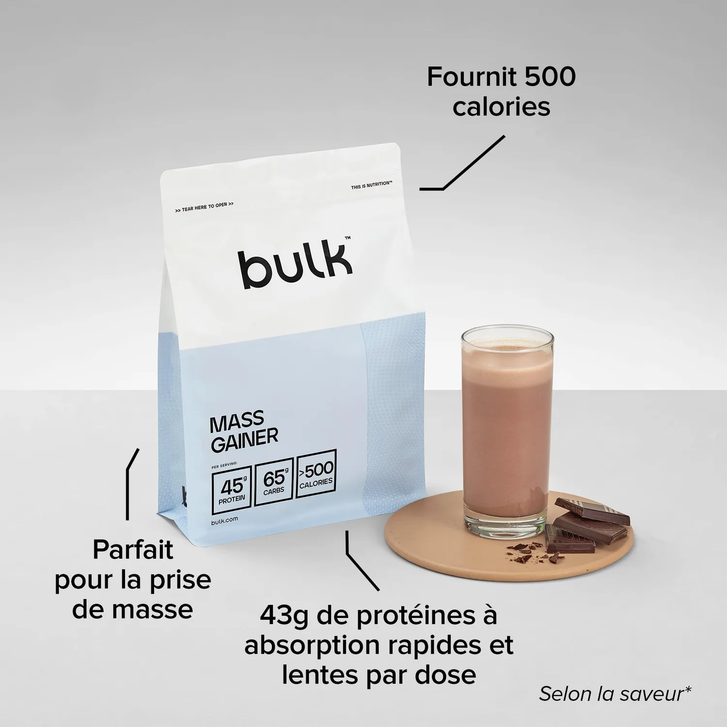 BULK Complete Mass Gainer poudre 2,5 kg lait aux céréales à la cannelle