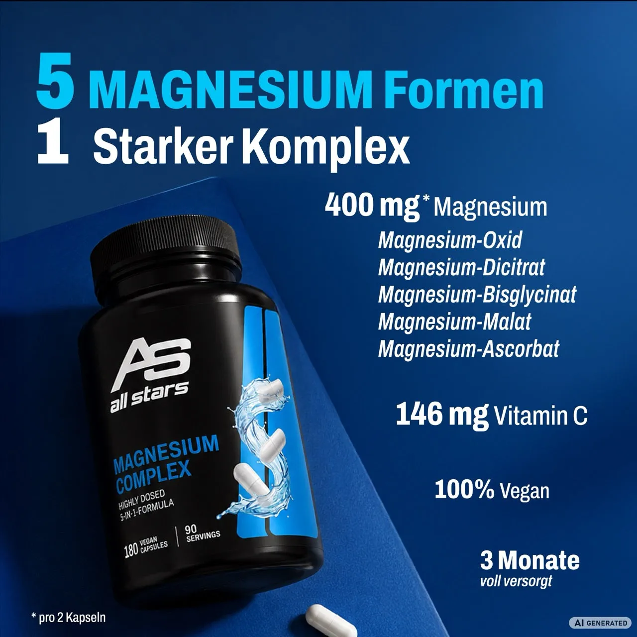 AllStars Magnesium Complex gélules 180 vegan vitamine C