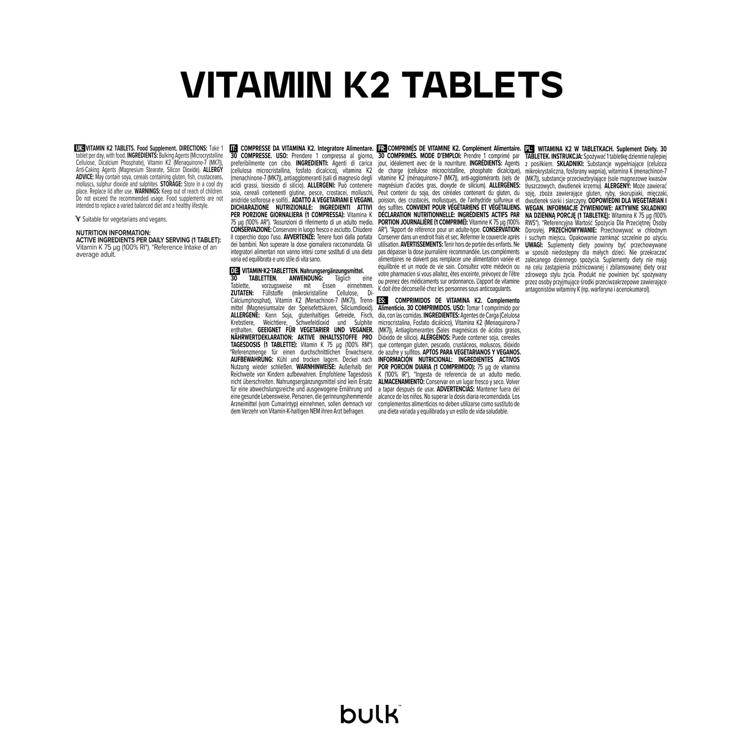 BULK Comprimés de vitamine K2 90 comprimés MK-7