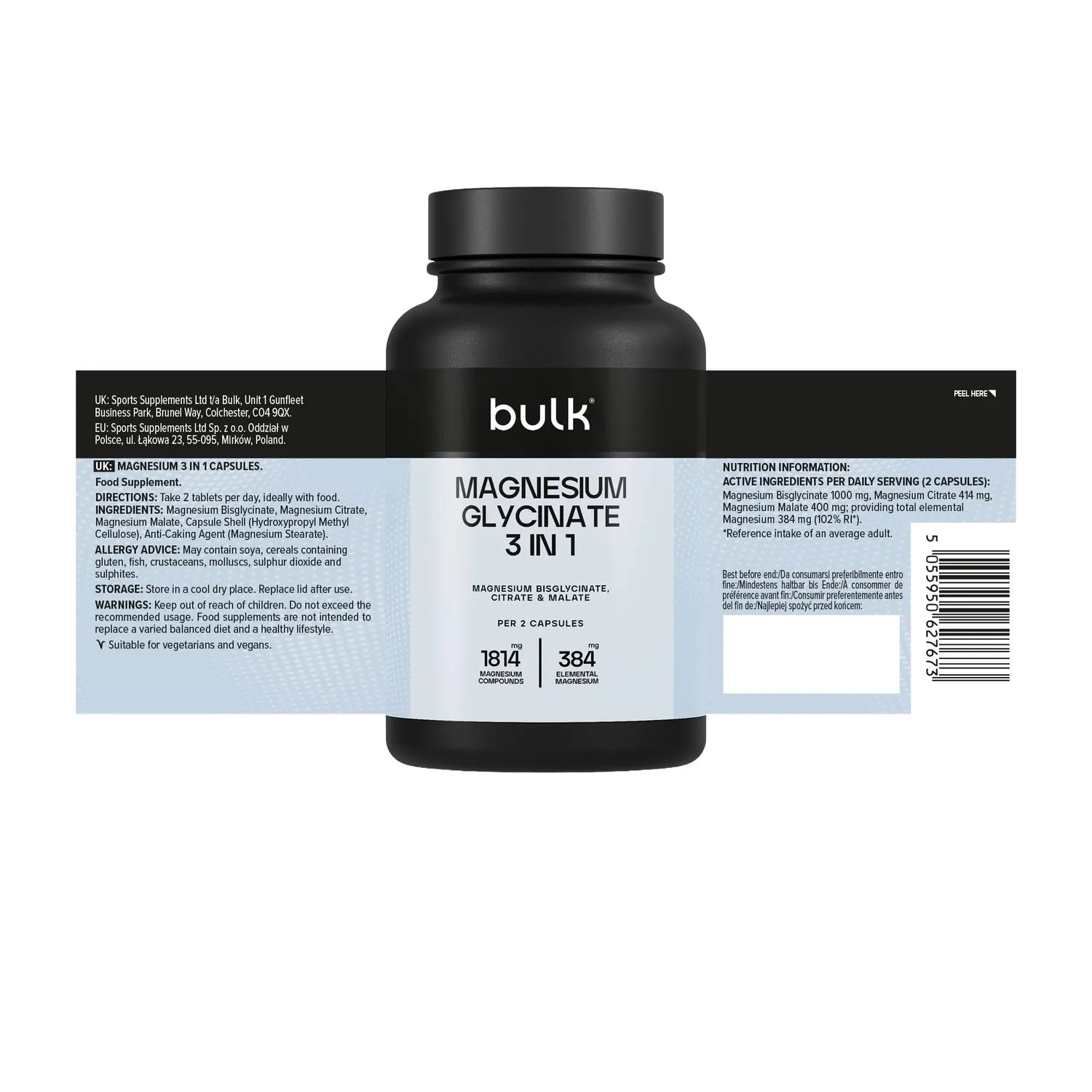 BULK Magnésium 3-en-1 Complexe comprimés 90 unités vegan
