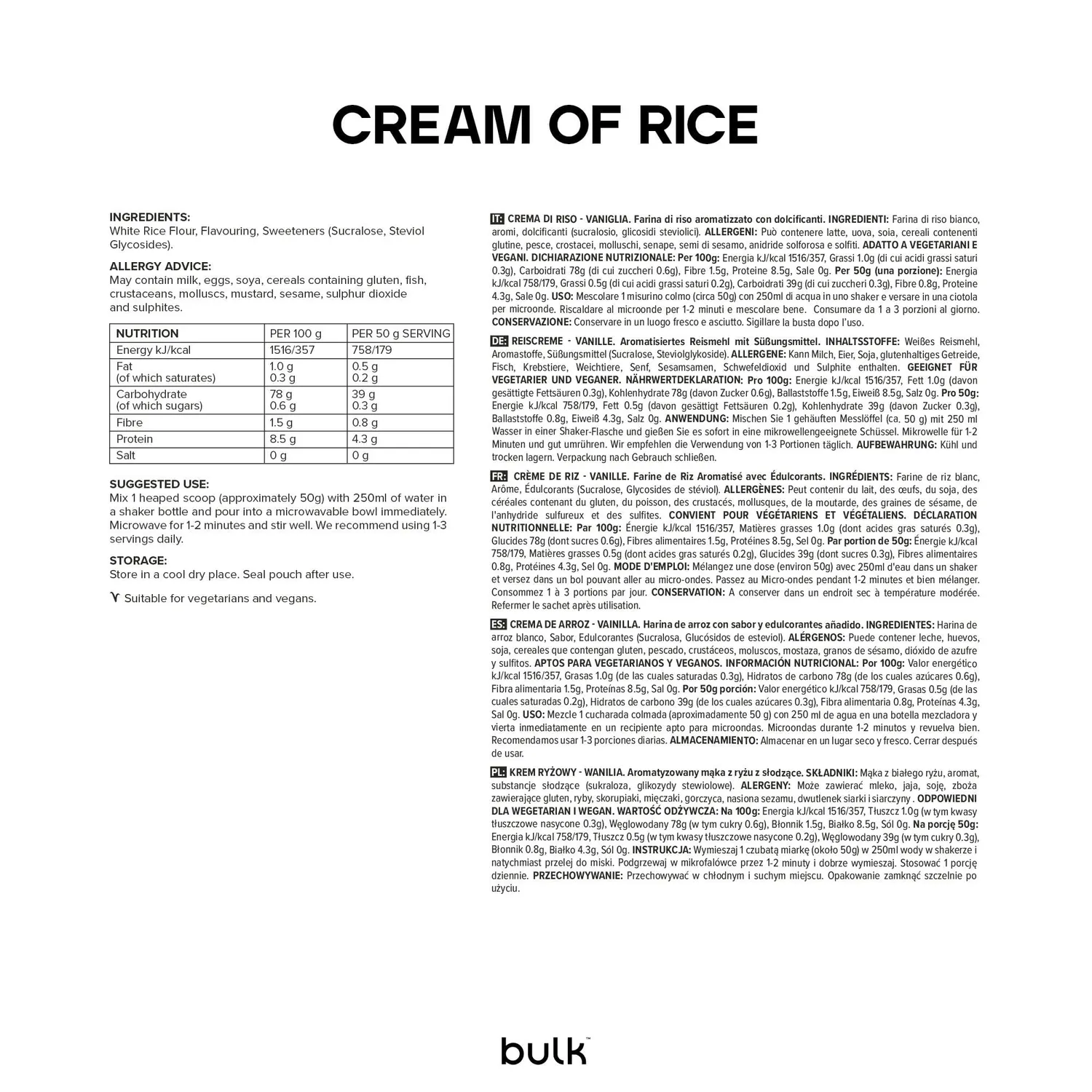 BULK Crème de riz vanille 1 kg sans gluten