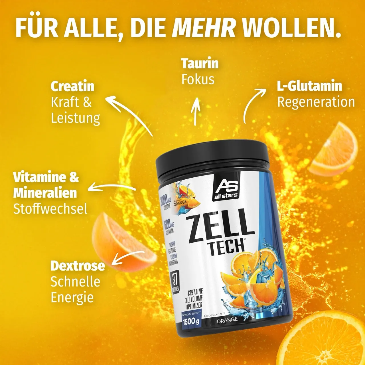 AllStars Zelltech Creatin Cell Volume Optimizer créatine 1500 g orange