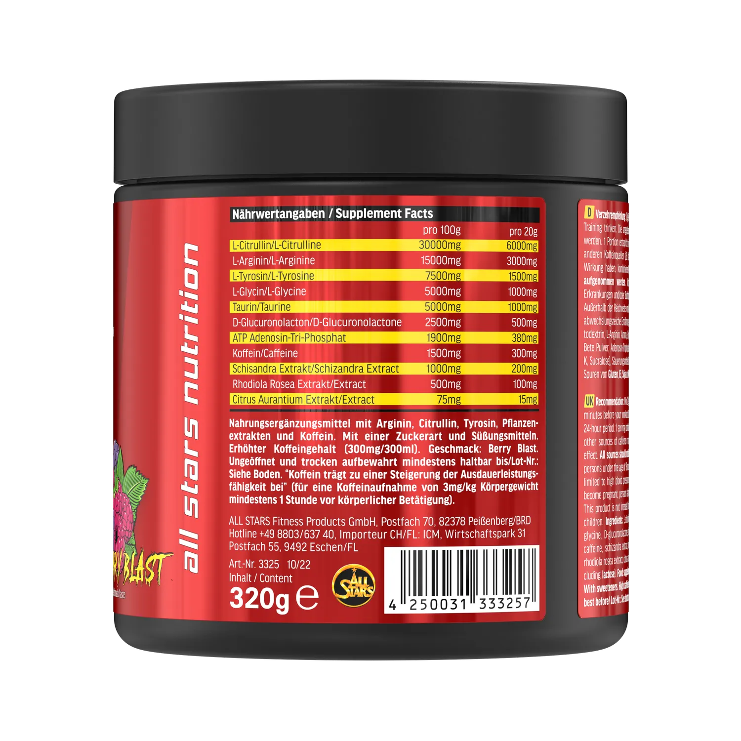 AllStars Platinum Series Raw Intensity Pre Workout Booster poudre Berry Blast