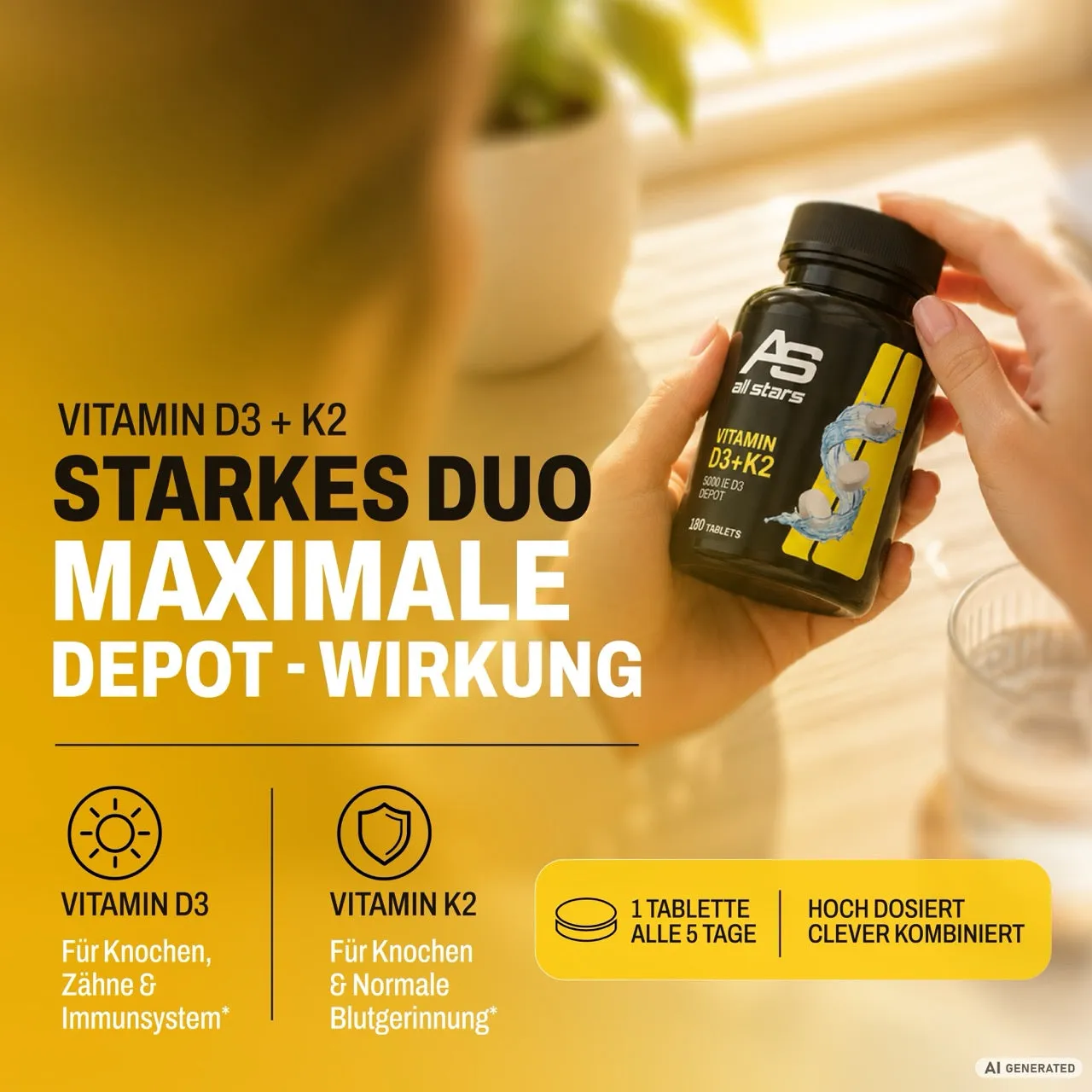 AllStars Vitamin D3+K2 comprimés dépôt 180 comprimés
