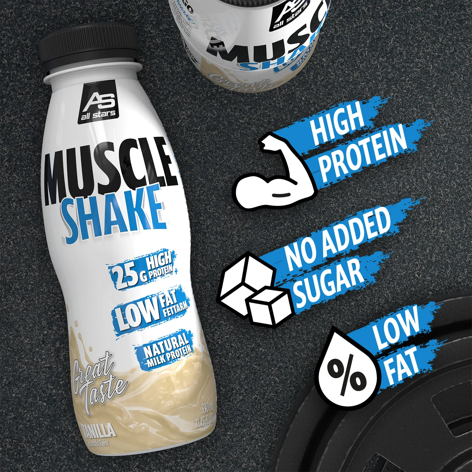 AllStars Muscle Shake boisson protéinée 330 ml Vanille, lot de 12
