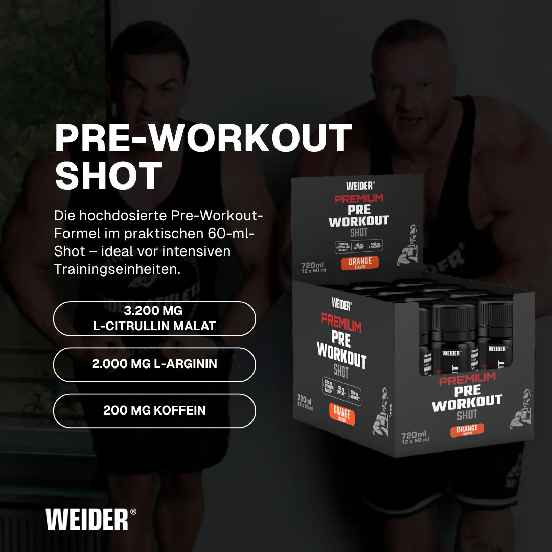 Weider Premium Pre-Workout Shot booster 12x60ml caféine