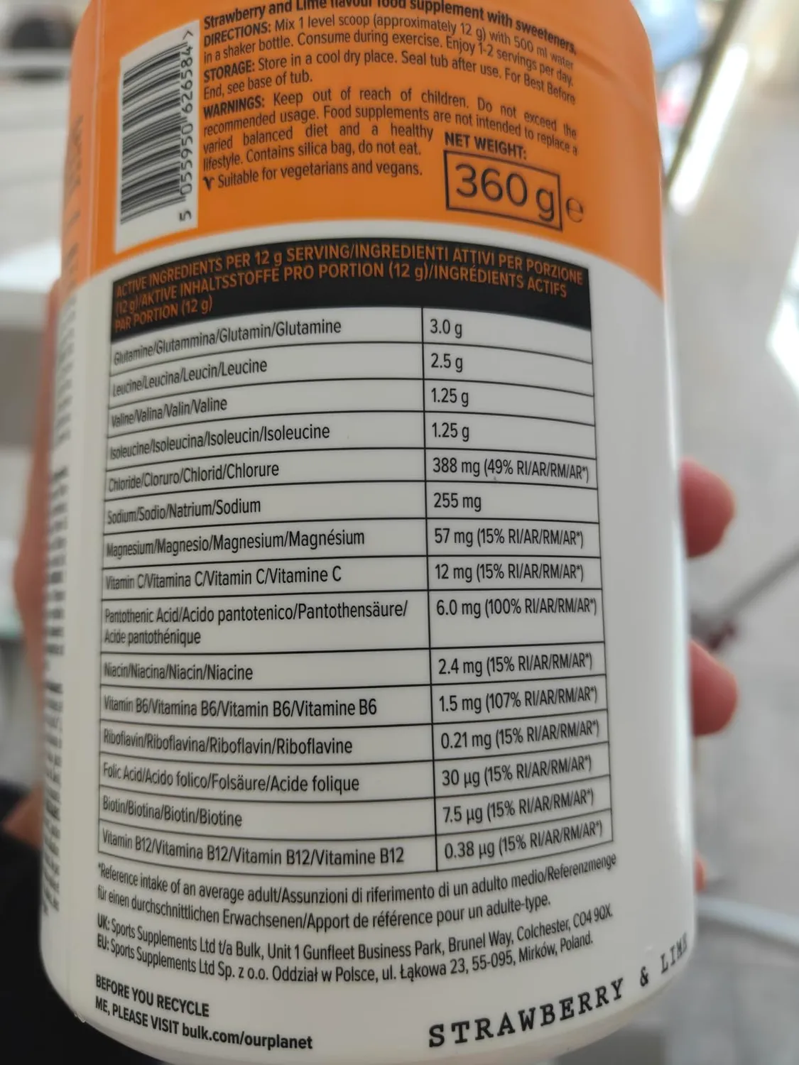 BULK Dope BCAA+ poudre intra-entraînement 360 g fraise citron vert