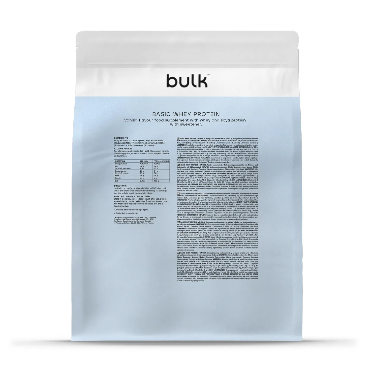 Bulk Basic protéine vanille 1,25 kg 41 portions