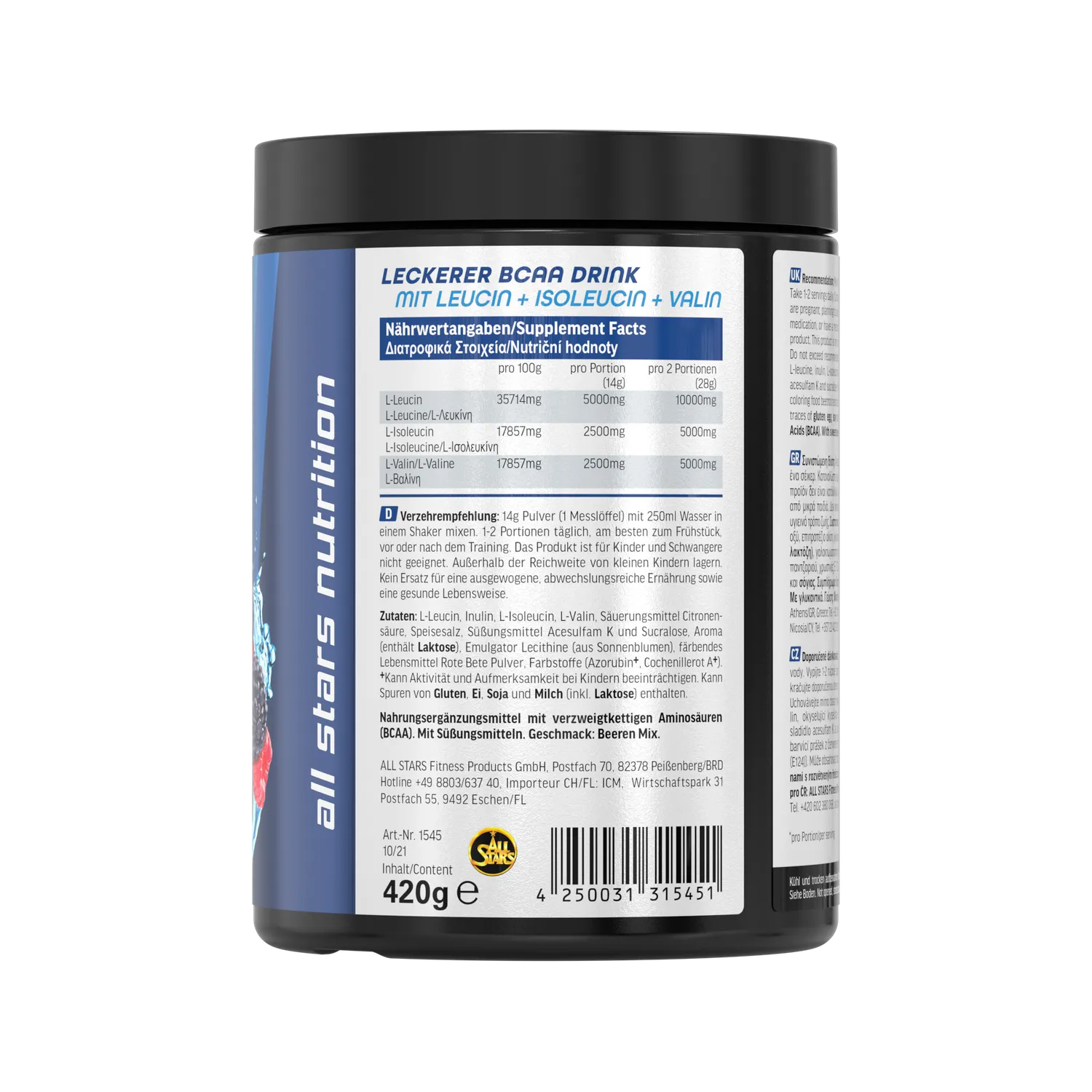 AllStars BCAA Powder poudre 420 g Berry Blast 10 g de BCAA