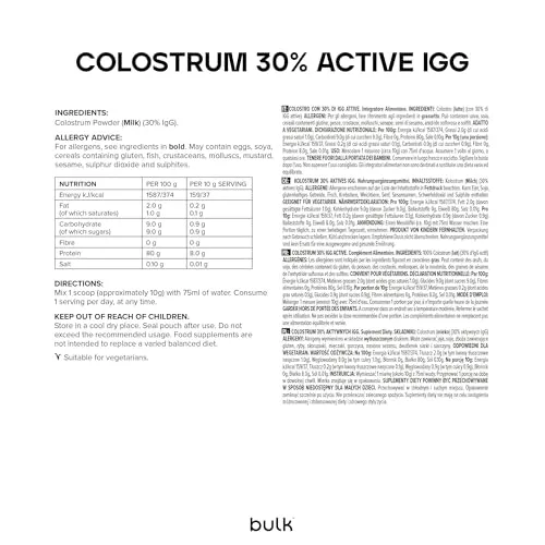 BULK Colostrum poudre 500 g, 30 % d’IgG