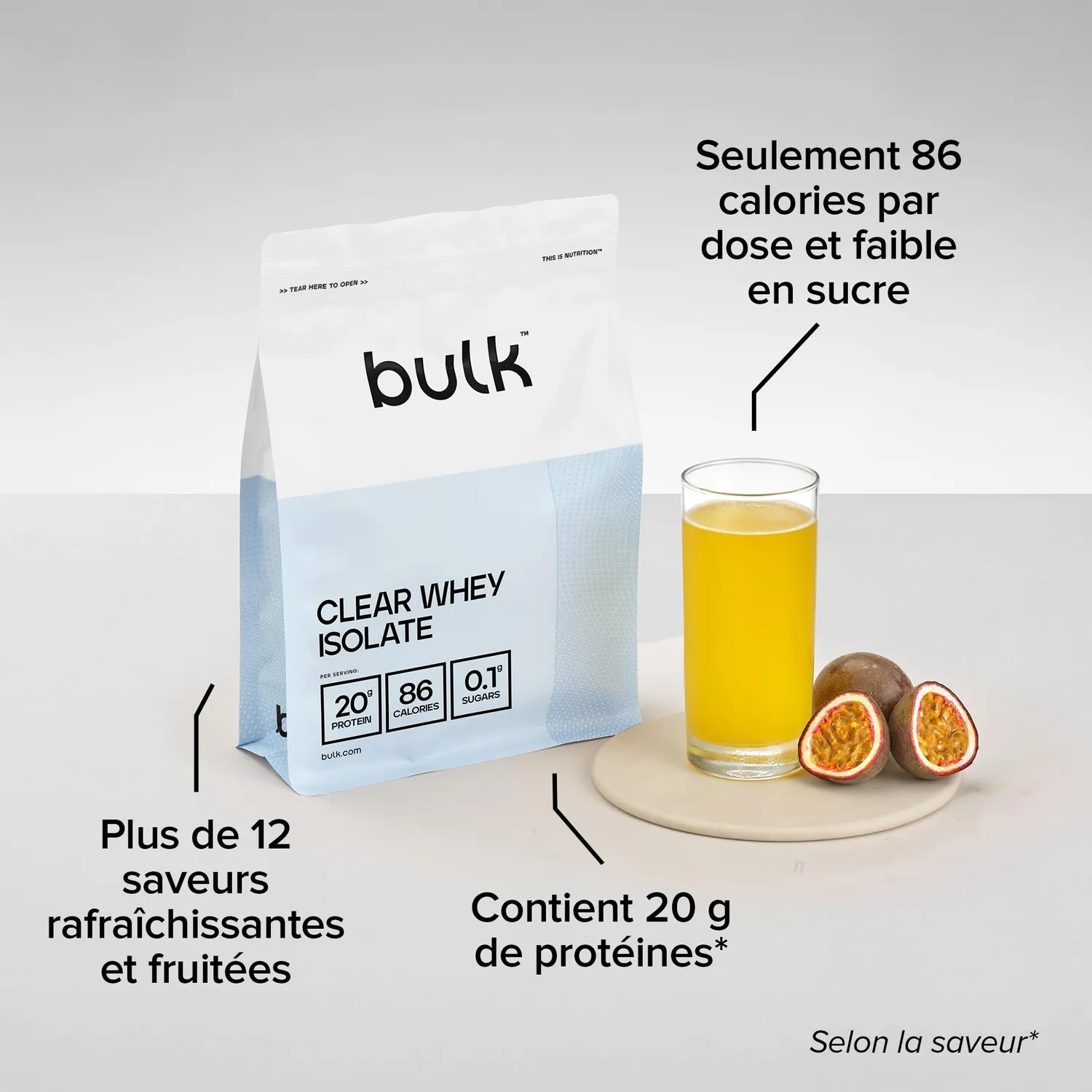 BULK Clear Whey Isolate protéine pêche thé glacé 500 g faible en sucre