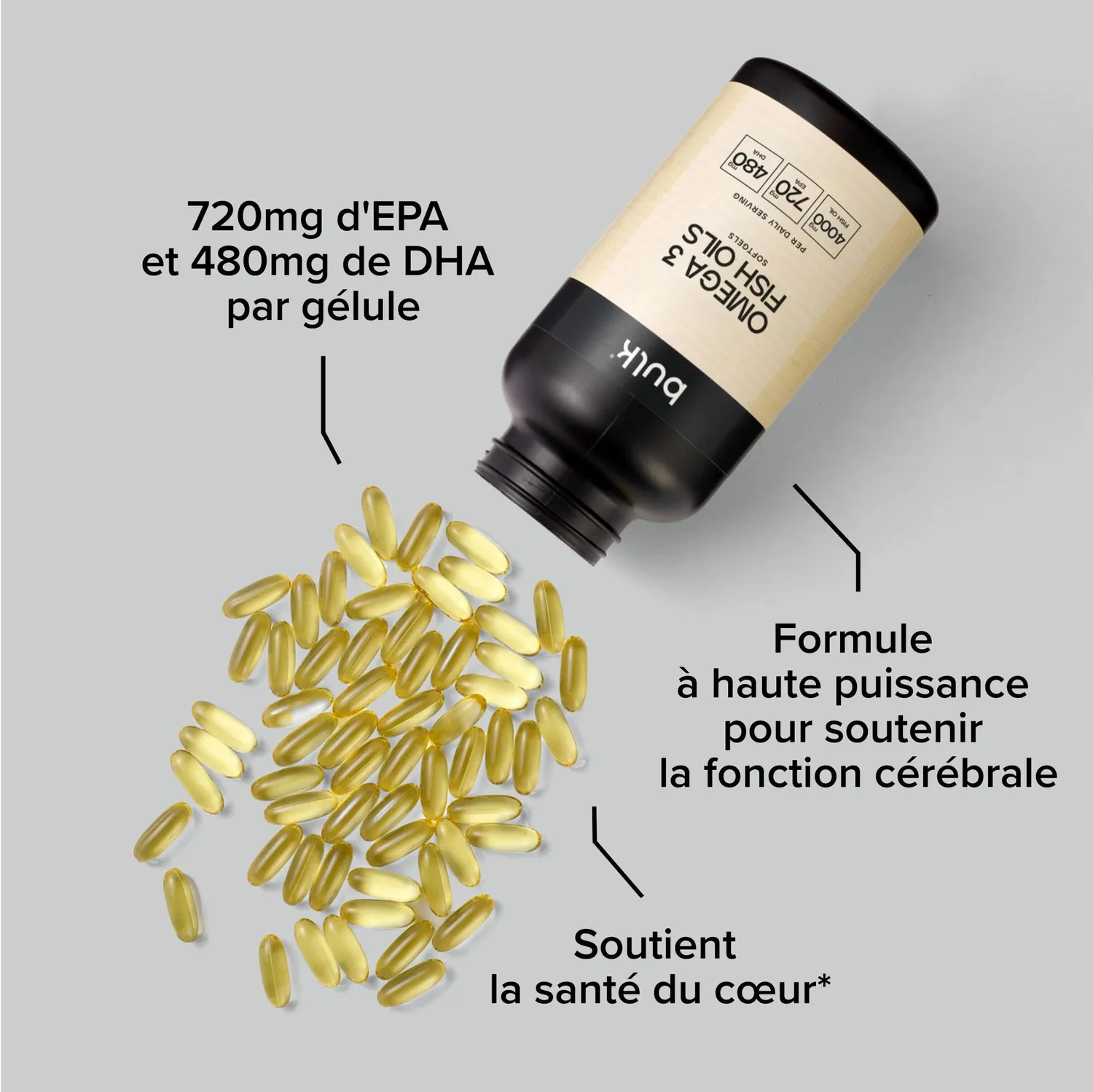 BULK Oméga 3 1000 mg gélules 90 unités EPA DHA