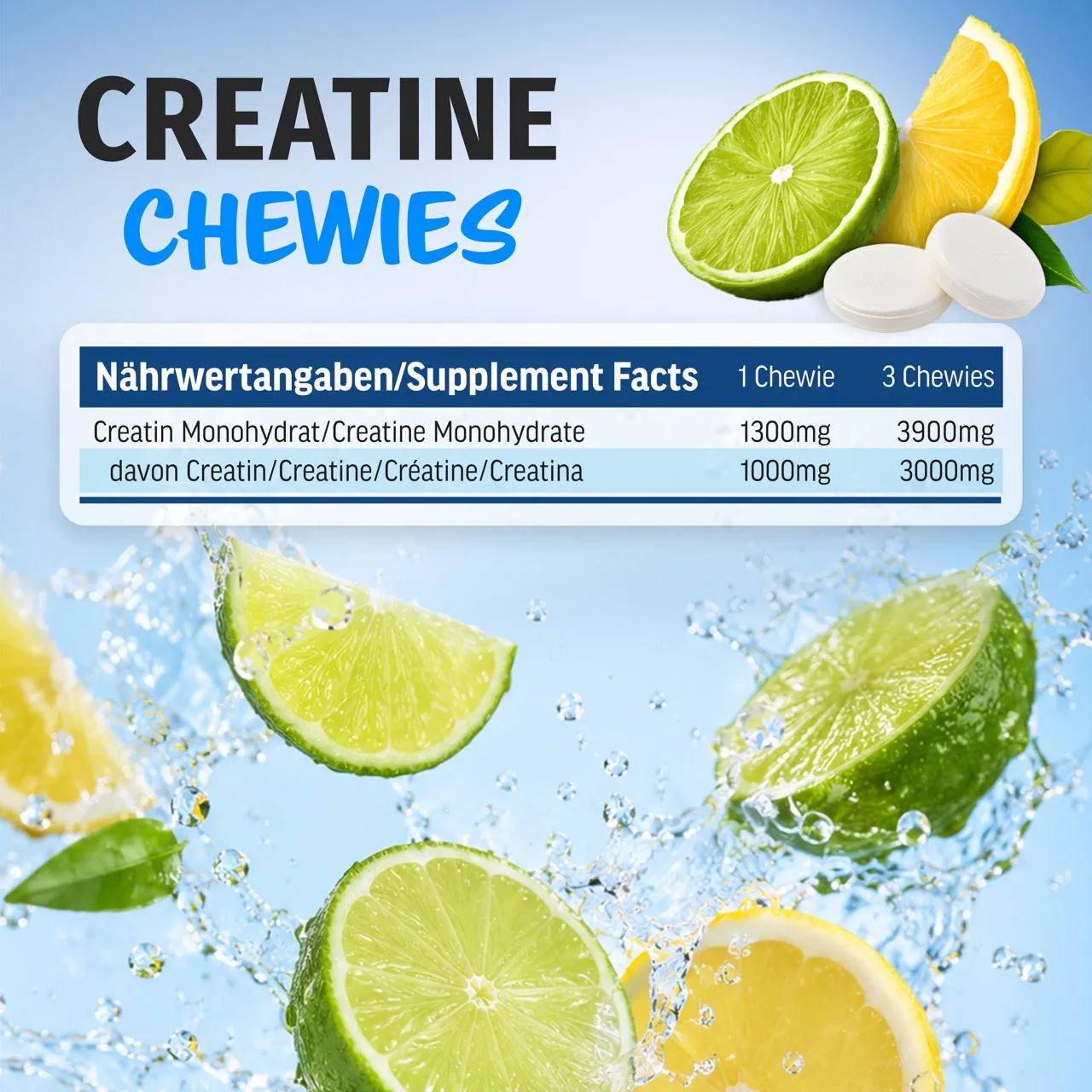 AllStars Creatine Chewies créatine à mâcher citron 90 tablettes