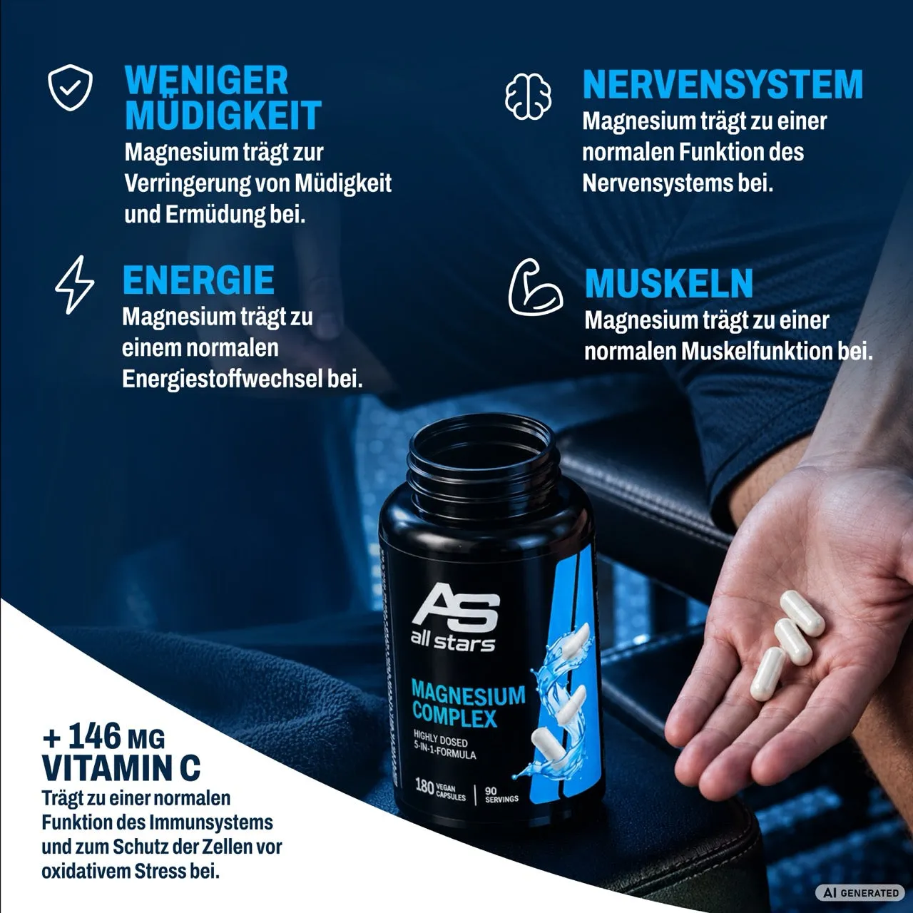 AllStars Magnesium Complex gélules 180 vegan vitamine C