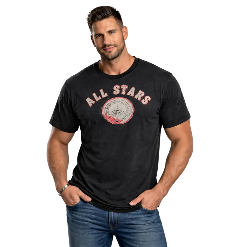 AllStars Acid Wash t-shirt bodybuilding noir 100% coton
