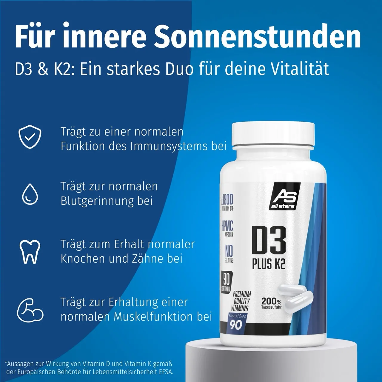 AllStars Vitamine D3 + K2 gélules 90 gélules sans gélatine