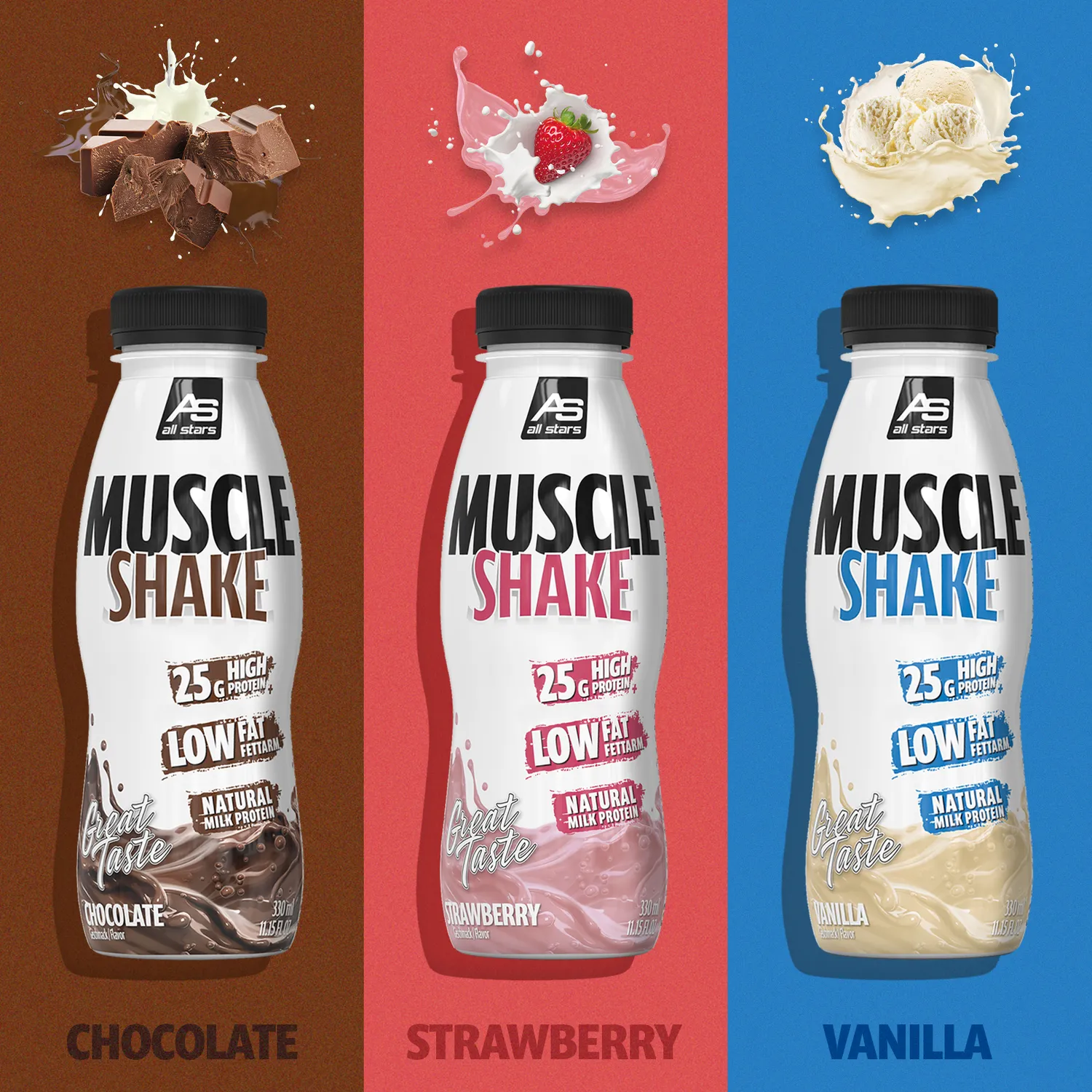 AllStars Muscle Shake boisson protéinée 330 ml Vanille, lot de 12