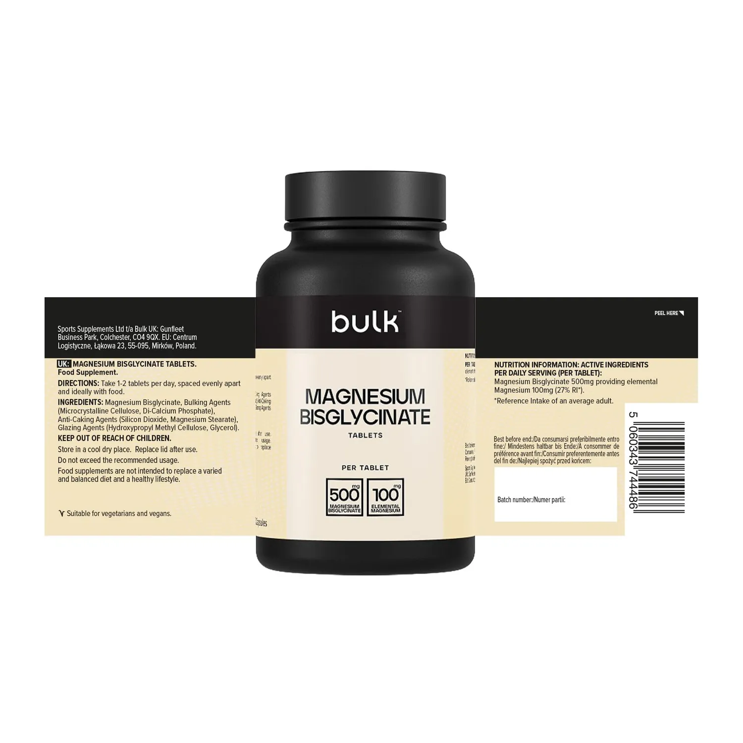BULK Bisglycinate de magnésium comprimés 500 mg 60 haute biodisponibilité
