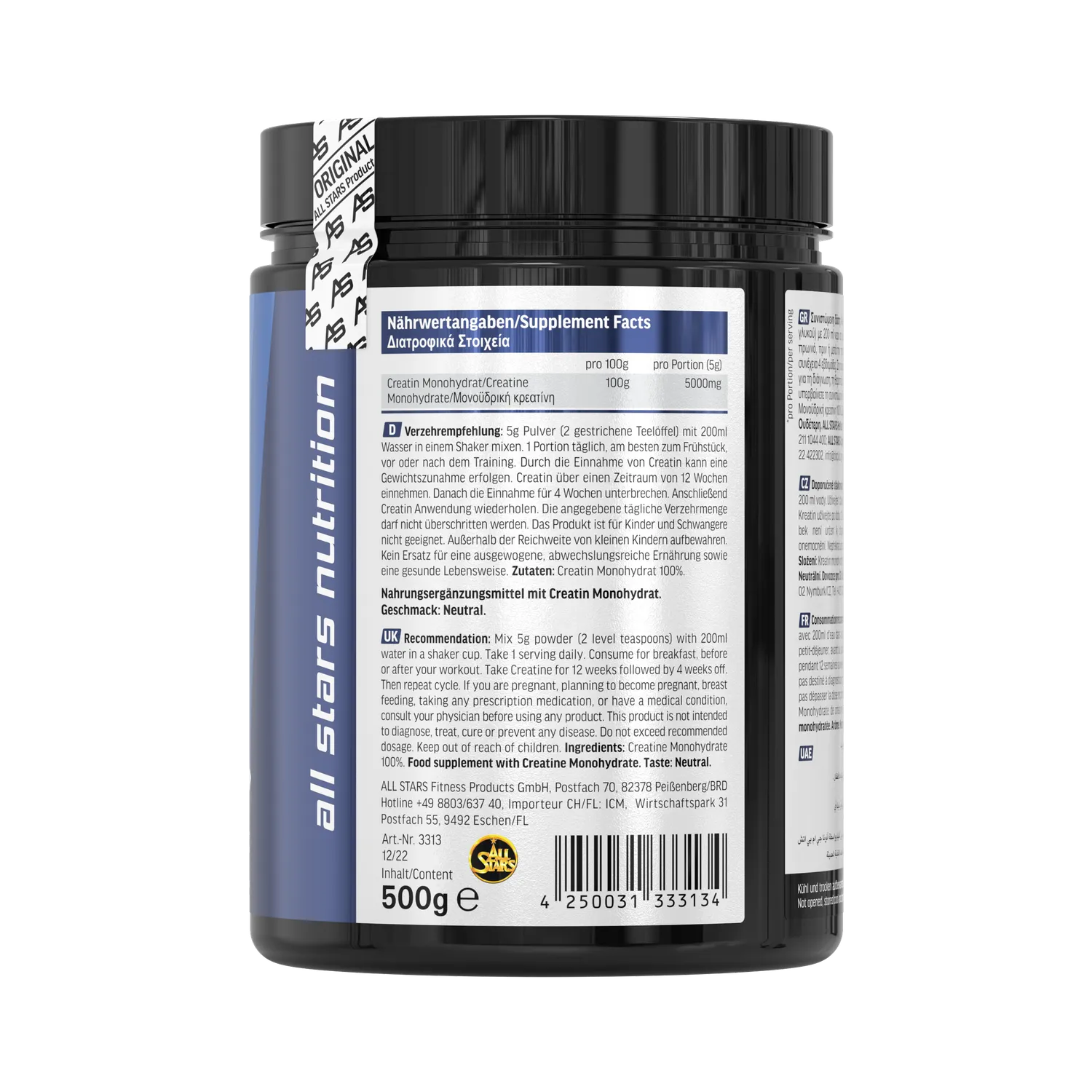 AllStars Creatin Monohydrat Créatine en poudre 500 g sans arôme