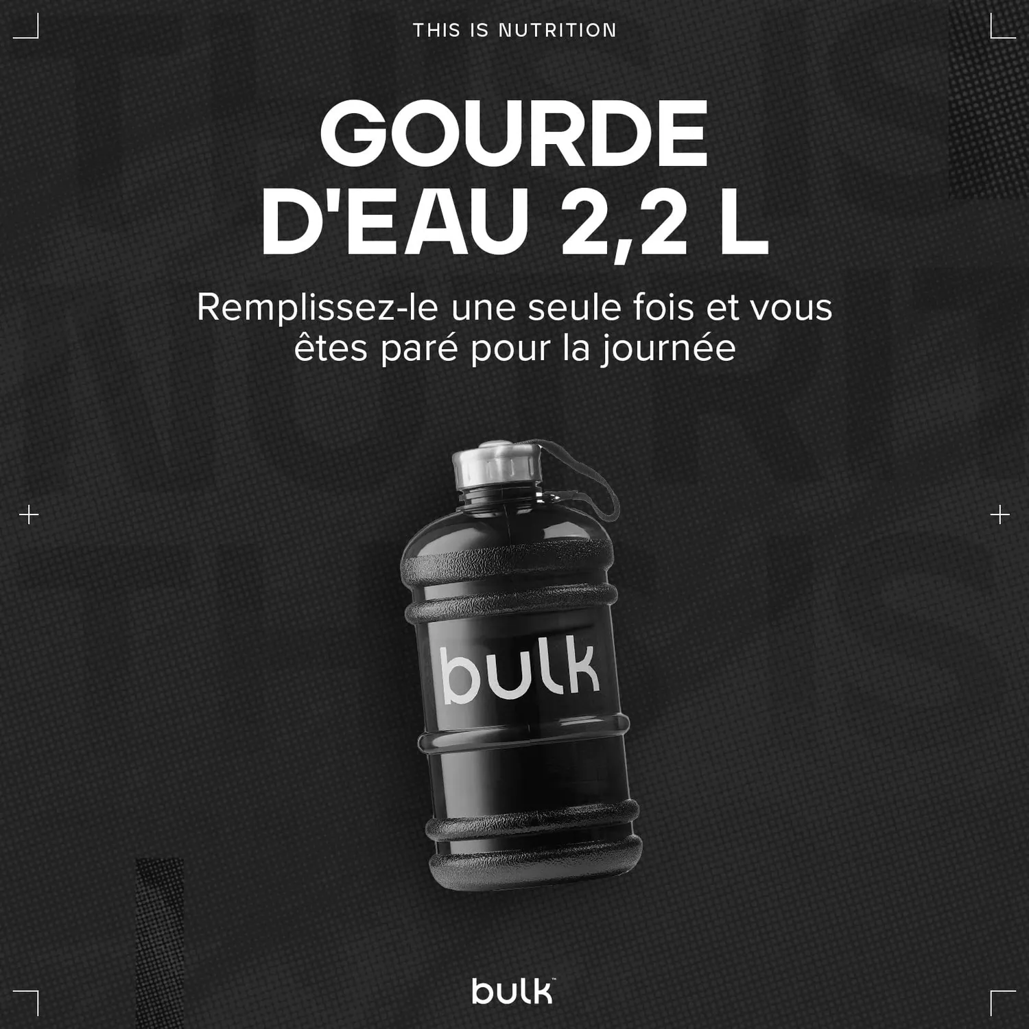 BULK Gourde d’eau 2,2 litres noir métallisé sans BPA