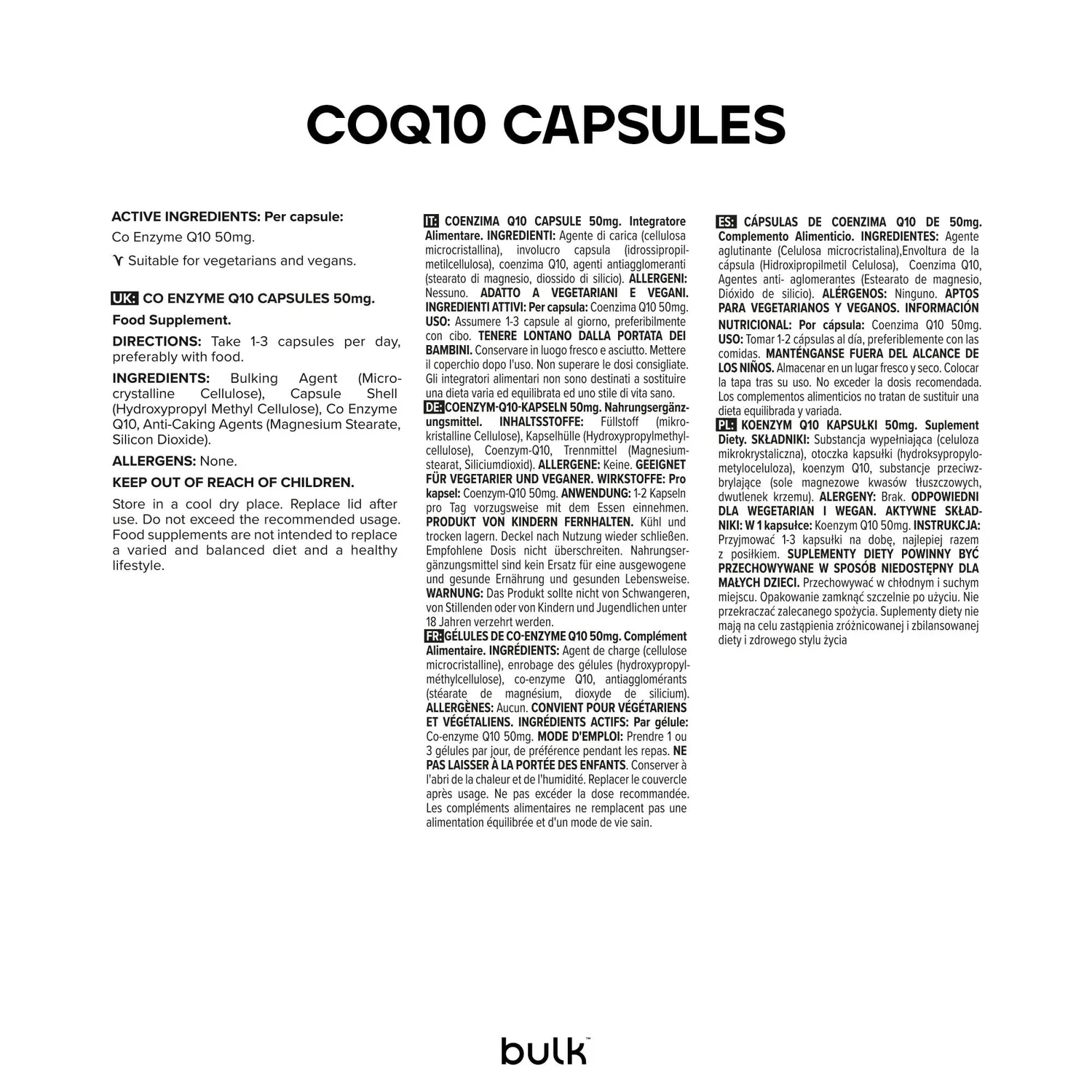BULK capsules d’enzyme Q10 CoQ10 50 mg