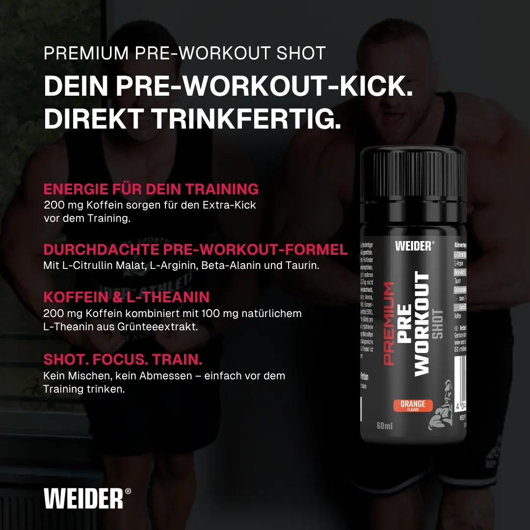 Weider Premium Pre-Workout Shot booster 12x60ml caféine