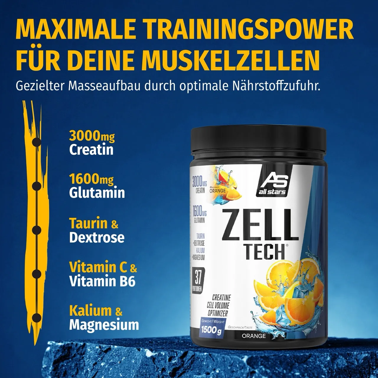 AllStars Zelltech Creatin Cell Volume Optimizer créatine 1500 g orange
