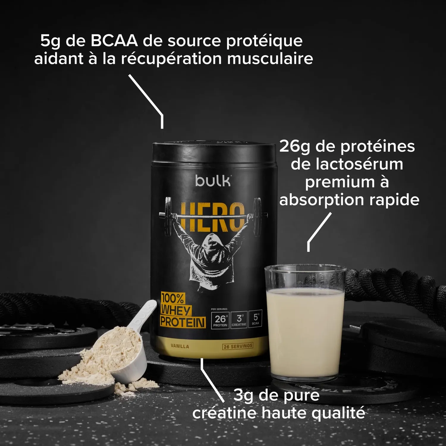 BULK Hero 100% Whey protéine en poudre vanille 65 portions créatine