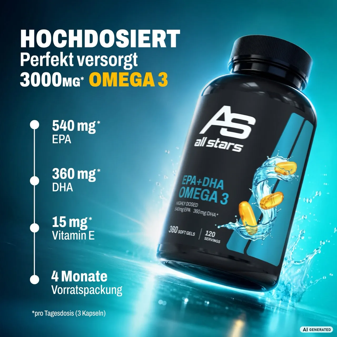 AllStars Omega 3 gélules huile de poisson 360 gélules