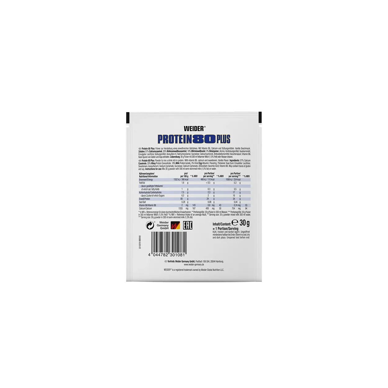 Weider Protein 80 Plus Probierbeutel poudre protéinée 30 g vanille