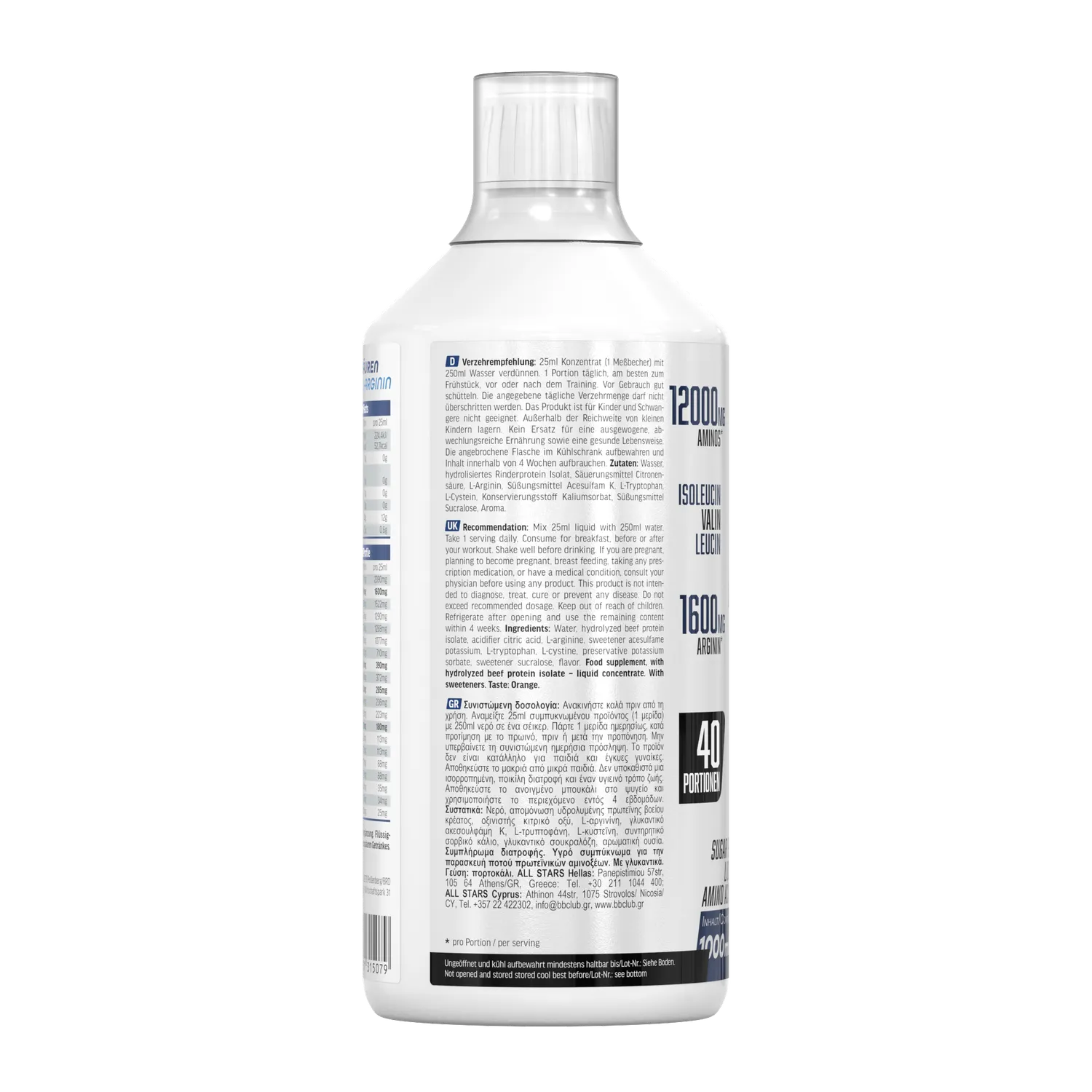 AllStars Amino Liquid boisson d’acides aminés orange 1000 ml sans sucre