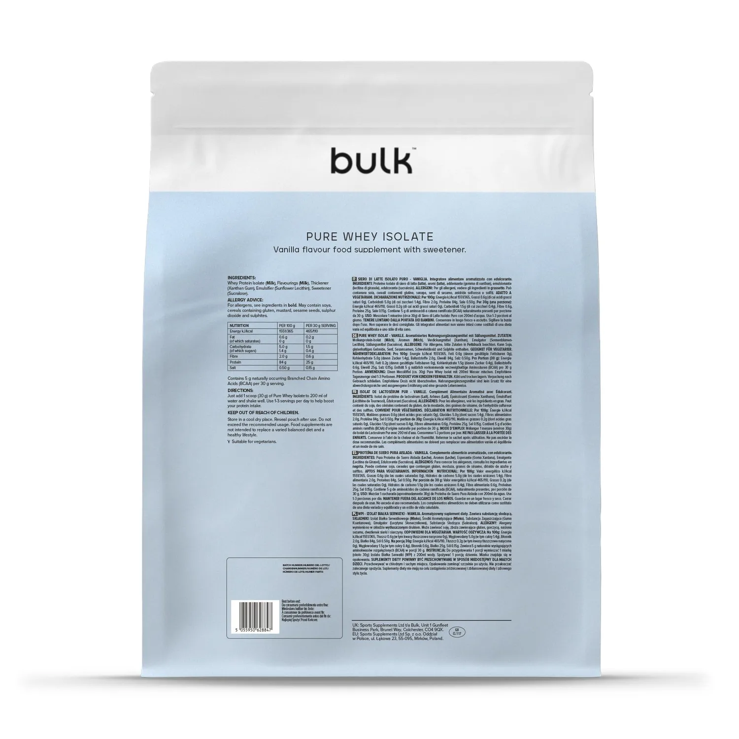 Bulk Pure Whey Isolate whey vanille 900 g protéines