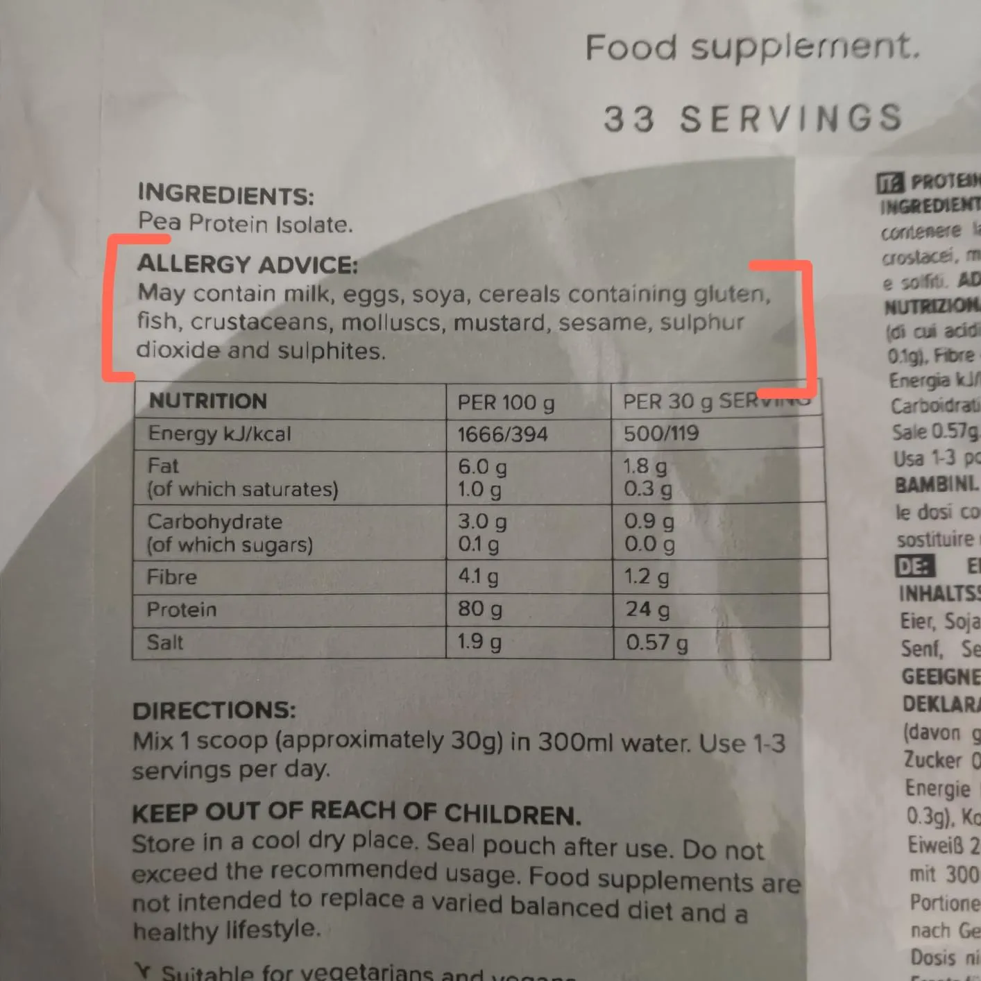 BULK Isolat de protéine de pois en poudre nature 1 kg vegan