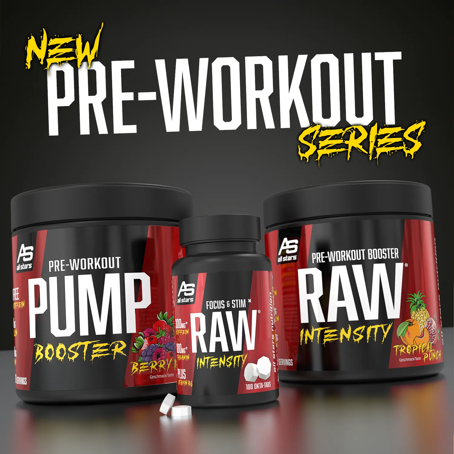 AllStars Pump Booster booster pré-entraînement Fruity Berry Mix 320 g sans caféine