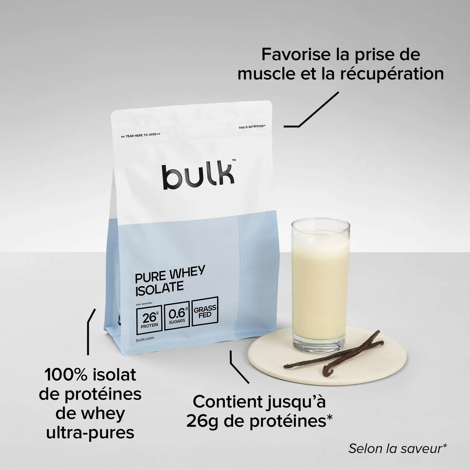BULK Pure Whey Isolate 90 isolat de whey vanille 1 kg