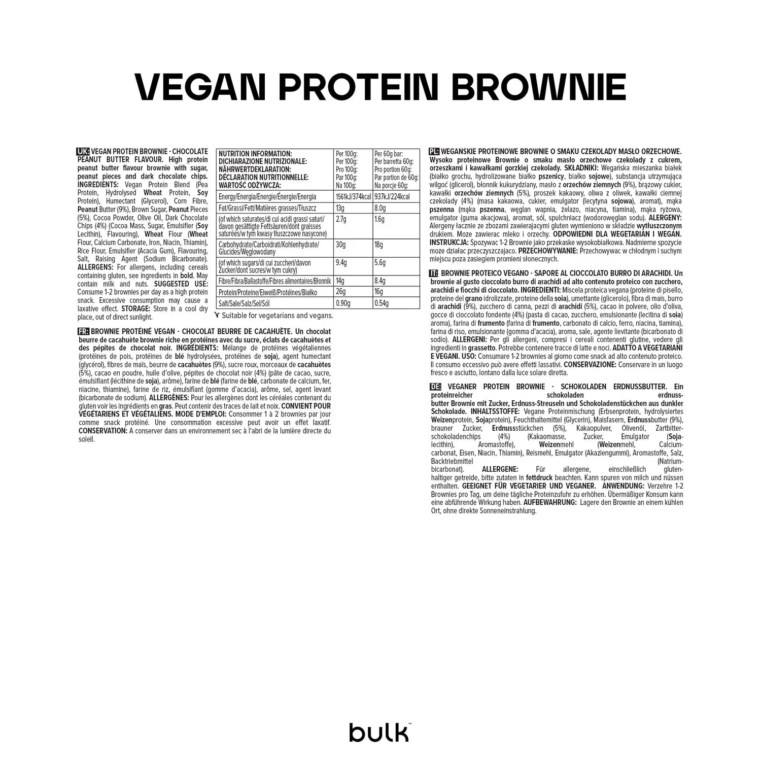 BULK Brownie Protéiné Vegan Beurre de Cacahuète 60 g